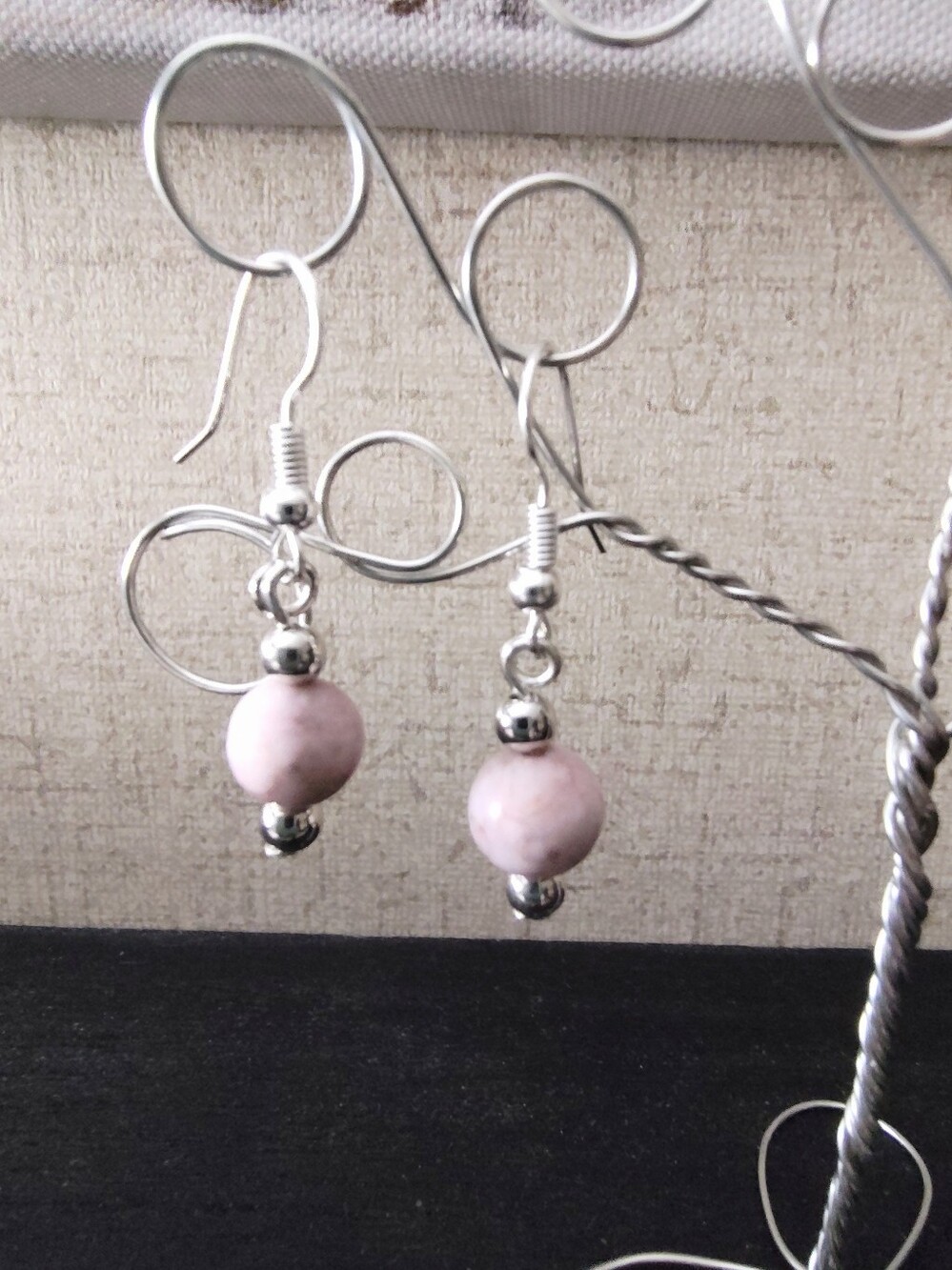 Handmade pink howlite bead drop earrings